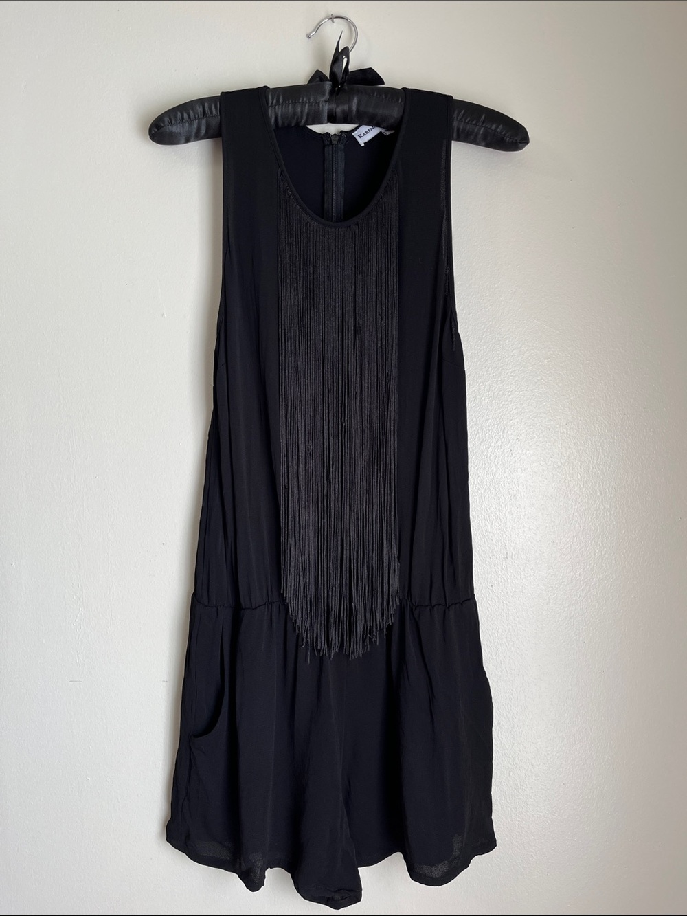 Karina Grimaldi Black Sleeveless Fringe Romper